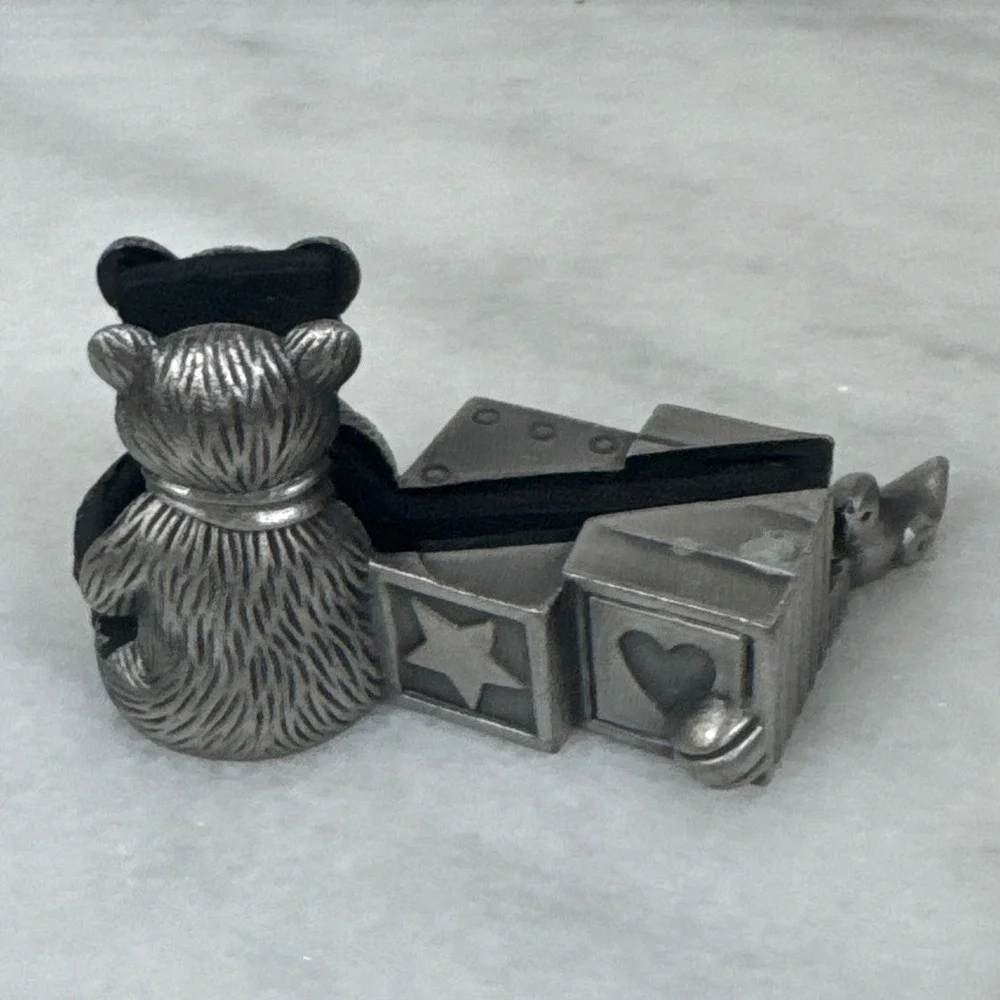 Pewter Teddy Bear Photo Picture Business Card Letter Recipe Holder Shelf Sitter